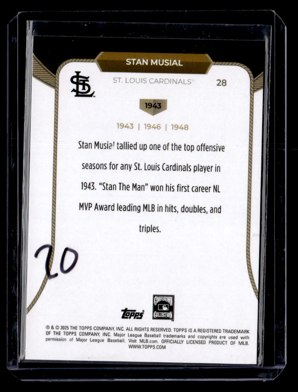2025 Topps Welcome to the Club: 3X MVP #28 Stan Musial Green Stardust Foil #/99