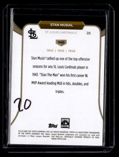 2025 Topps Welcome to the Club: 3X MVP #28 Stan Musial Green Stardust Foil #/99