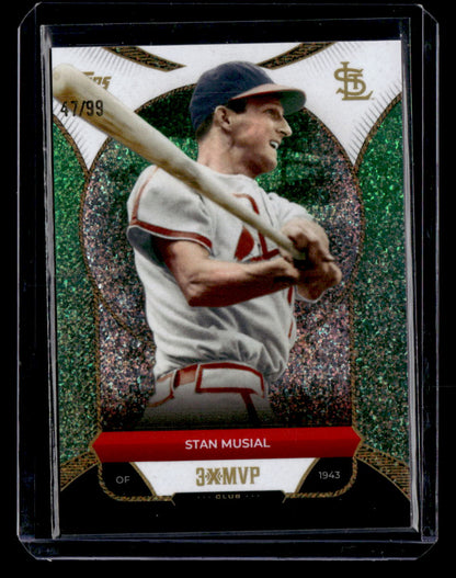 2025 Topps Welcome to the Club: 3X MVP #28 Stan Musial Green Stardust Foil #/99