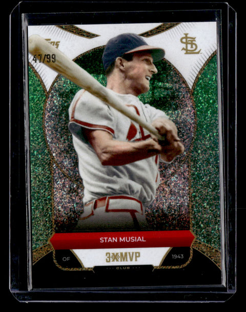 2025 Topps Welcome to the Club: 3X MVP #28 Stan Musial Green Stardust Foil #/99