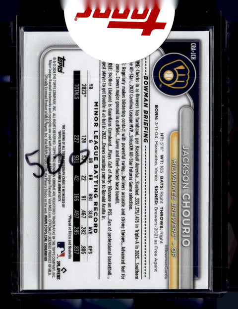 2024 Bowman Chrome #CRA-JCH Jackson Chourio Rookie Autographs Blue #/150