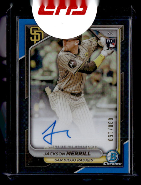 2024 Bowman Chrome #CRA-JM Jackson Merrill Rookie Autographs Blue #/150