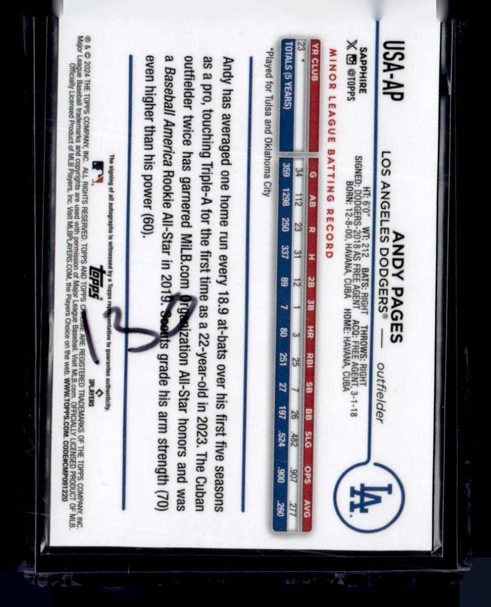 2024 Topps Chrome Update Sapphire Edition #USA-AP Andy Pages Autographs