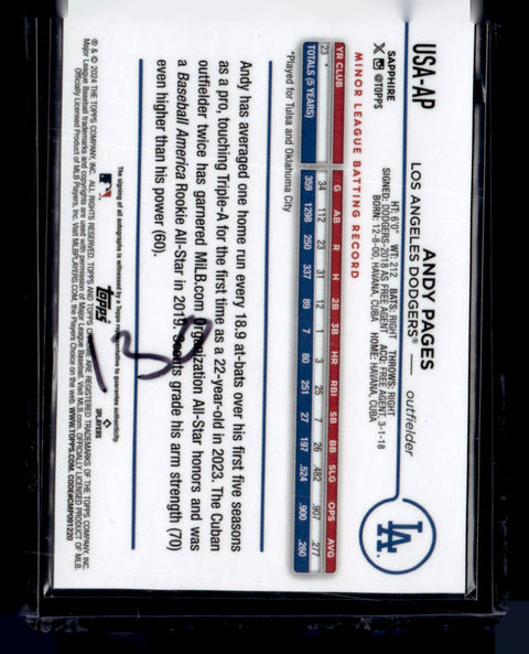 2024 Topps Chrome Update Sapphire Edition #USA-AP Andy Pages Autographs