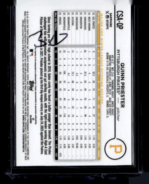 2024 Topps Chrome Sapphire #CSA-QP Quinn Priester Chrome Sapphire Auto #/199