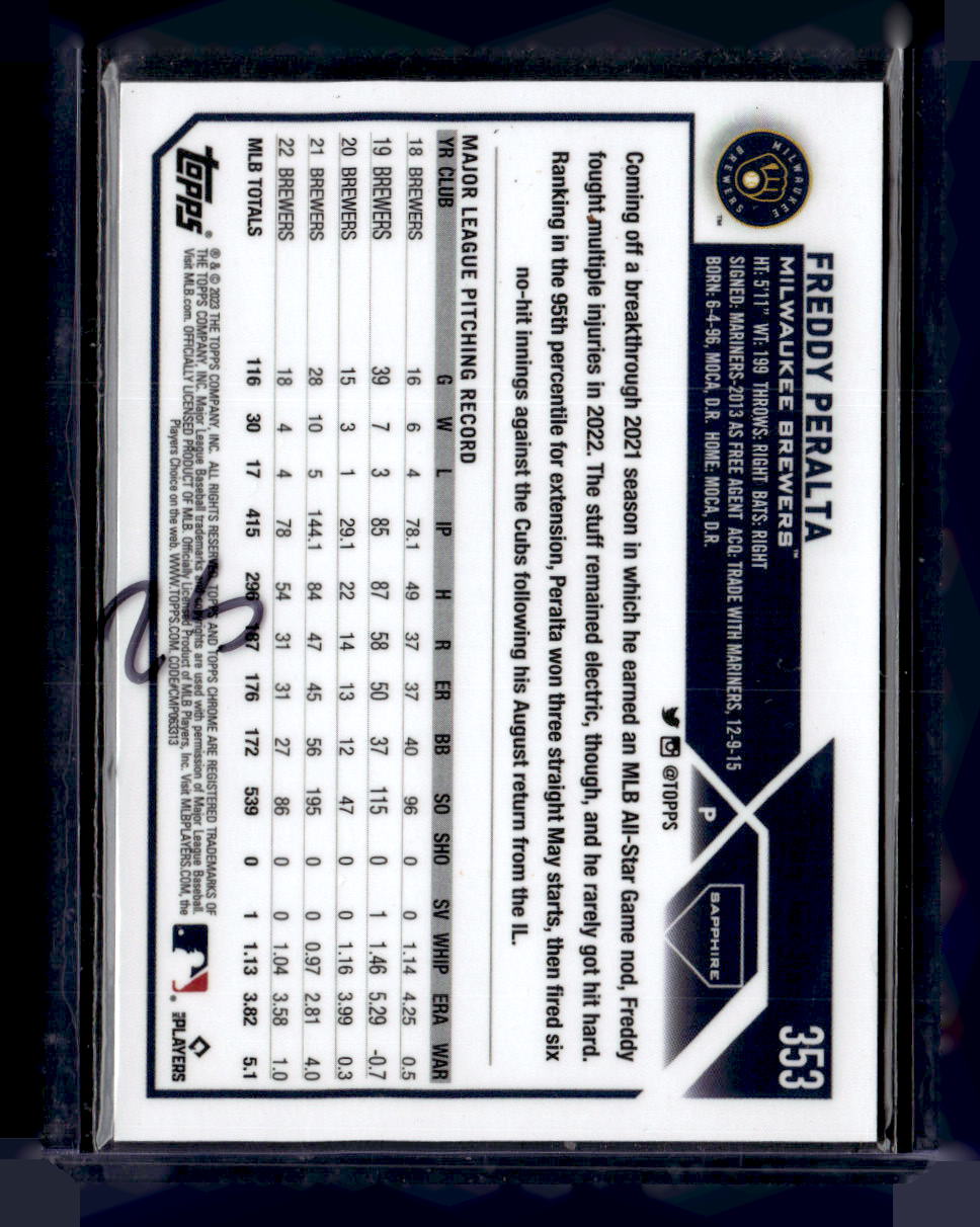 2023 Topps Chrome #353 Freddy Peralta Orange Cracked Ice #/25