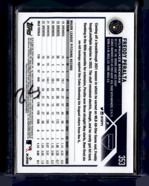 2023 Topps Chrome #353 Freddy Peralta Orange Cracked Ice #/25