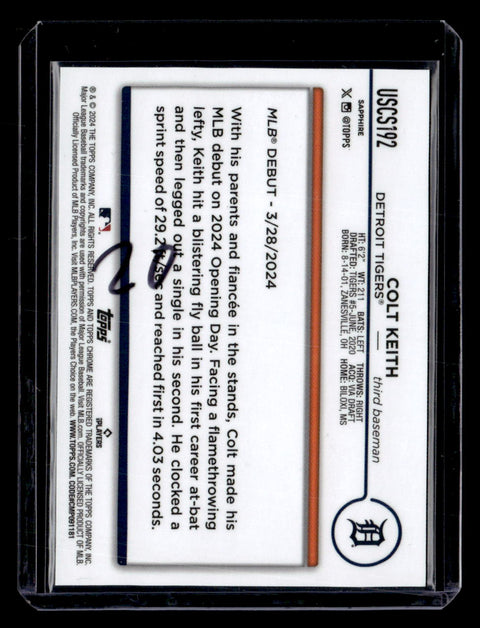 2024 Topps Chrome Update Sapphire #USCS192 Colt Keith Orange Sapphire #/25
