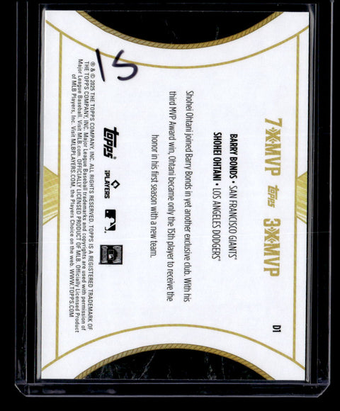2025 Topps Welcome to the Club: 3X MVP #D1 Shohei Ohtani / Barry Bonds Duals