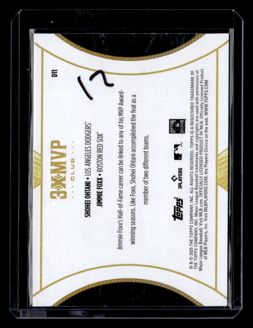 2025 Topps Welcome to the Club: 3X MVP #D11 Shohei Ohtani / Jimmie Foxx Duals