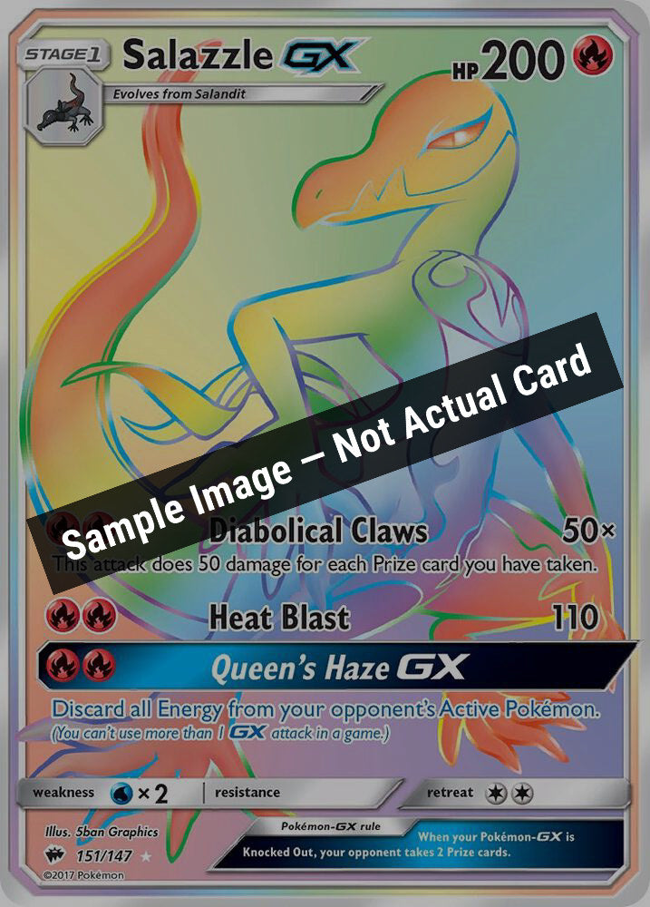 Pokemon,SM - Burning Shadows,Salazzle GX (Secret) - 151/147,Holofoil,Lightly Played — Sample Image, Not Actual Card