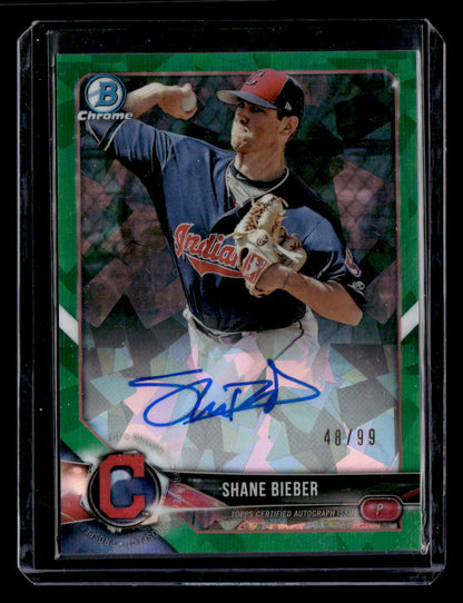 2018 Bowman Chrome #BCPA-SB Shane Bieber Auto Green Atomic Refractor #/99