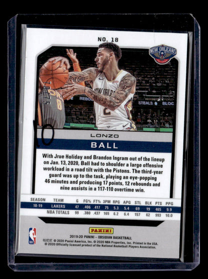 2019-20 Panini Obsidian #18 Lonzo Ball Electric Etch Purple #/75