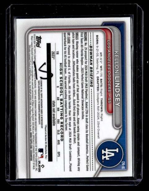 2024 Bowman Draft #CPA-KL Kellon Lindsey Chrome Prospect Autographs