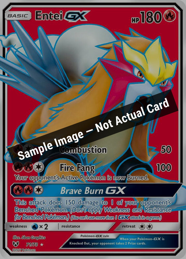 Pokemon,Shining Legends,Entei GX (Full Art) - 71/73,Holofoil,Near Mint — Sample Image, Not Actual Card