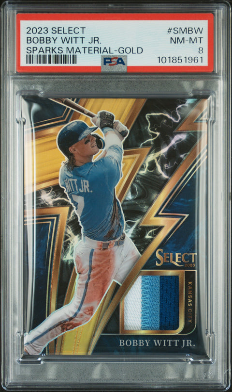 2023 Panini Select #SMBW Bobby Witt Jr. Sparks Material-Gold PSA 8