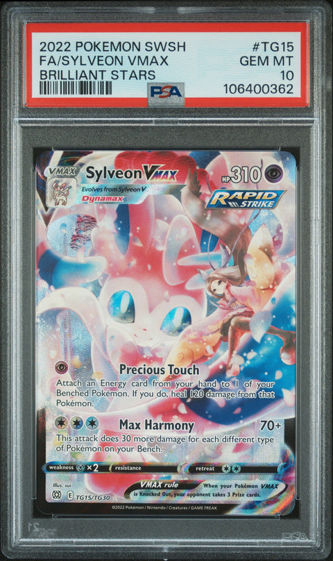 2022 Pokemon Sword & Shield Brilliant Stars Fa/Sylveon Vmax #TG15 PSA 10