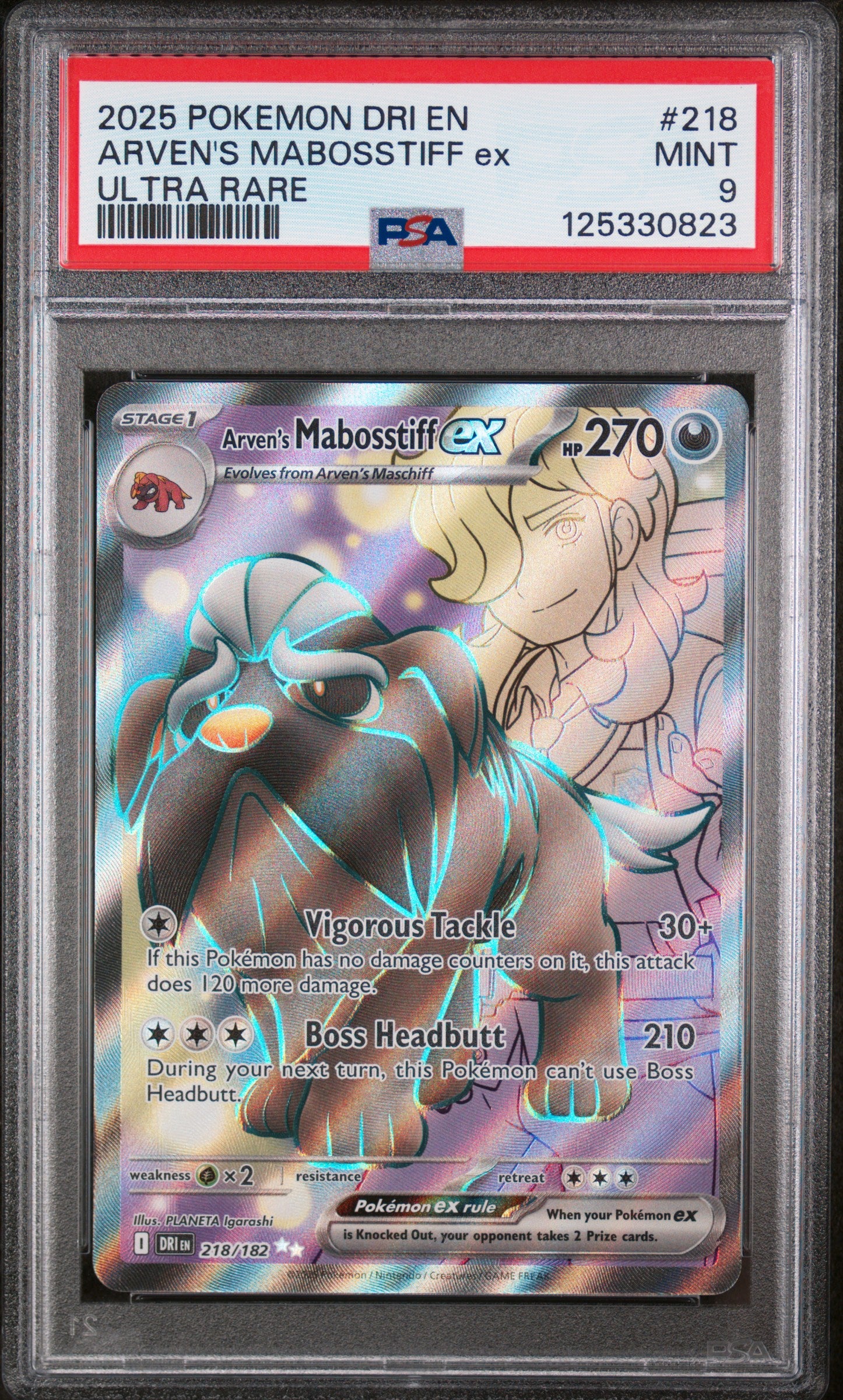 2025 Pokemon Dri En-Destined Rivals Arven'S Mabosstiff Ex #218 PSA 9