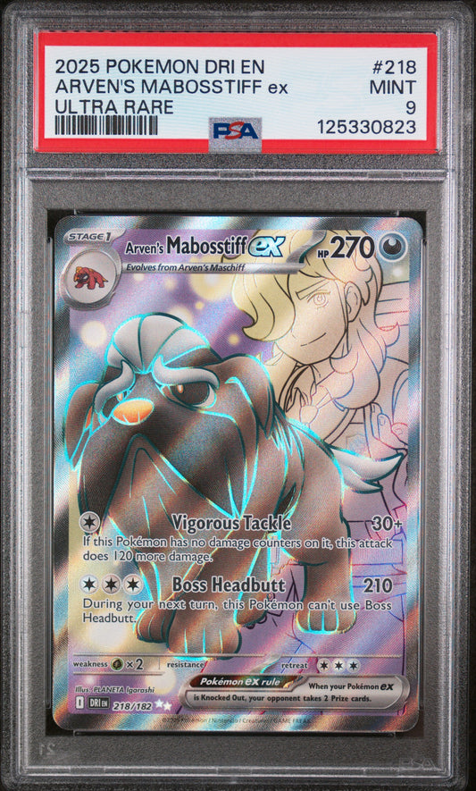 2025 Pokemon Dri En-Destined Rivals Arven'S Mabosstiff Ex #218 PSA 9