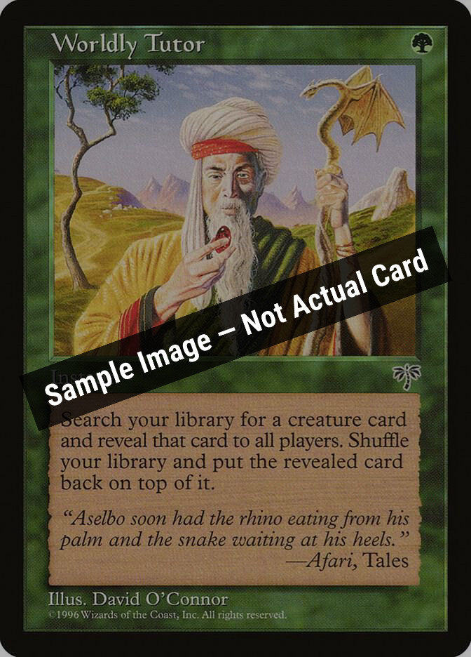 Magic,Mirage,Worldly Tutor,Normal,Heavily Played — Sample Image, Not Actual Card