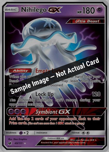 Pokemon,SM - Crimson Invasion,Nihilego GX - 49/111,Holofoil,Near Mint — Sample Image, Not Actual Card