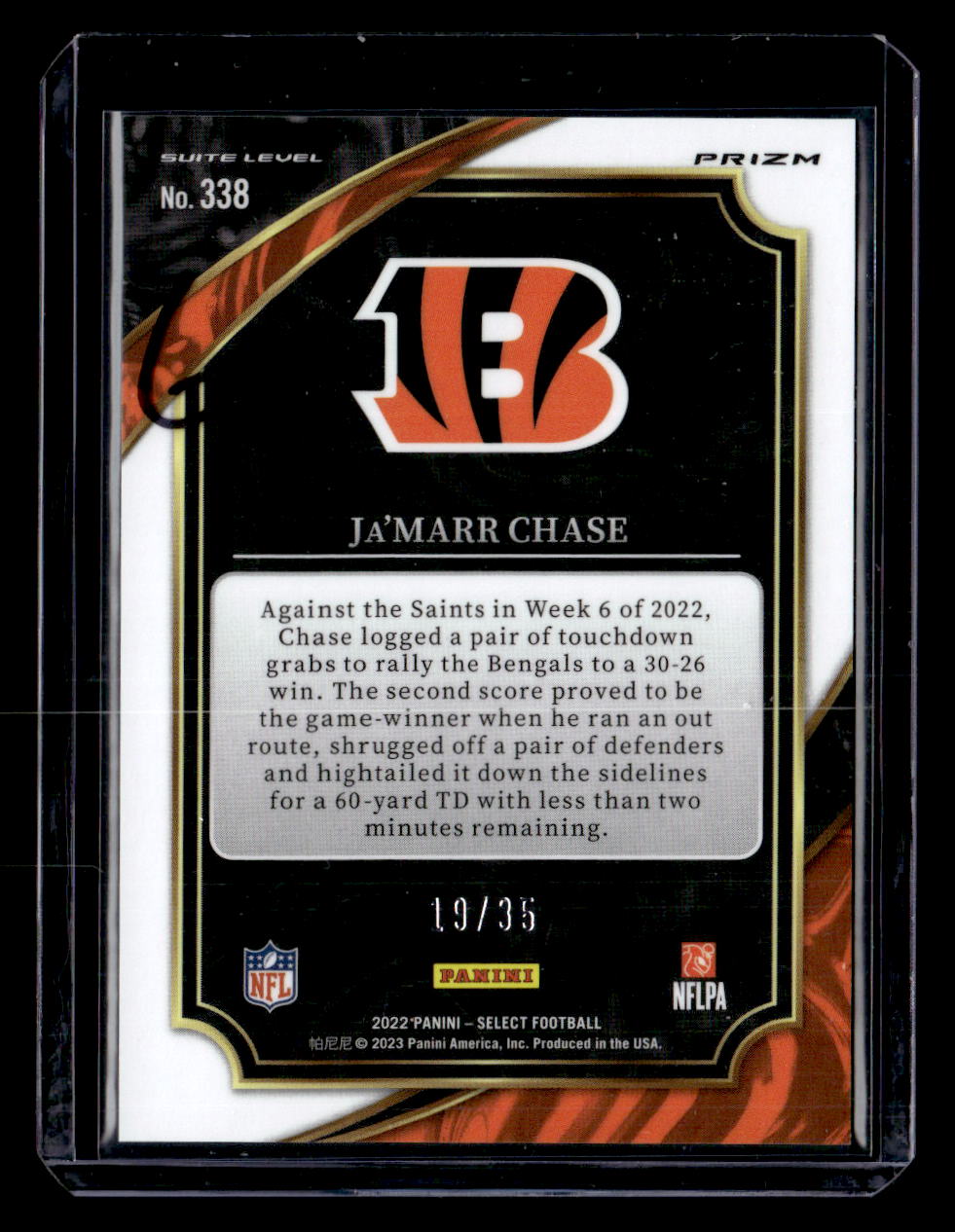 2022 Panini Select #338 Ja'Marr Chase White Prizm #/35