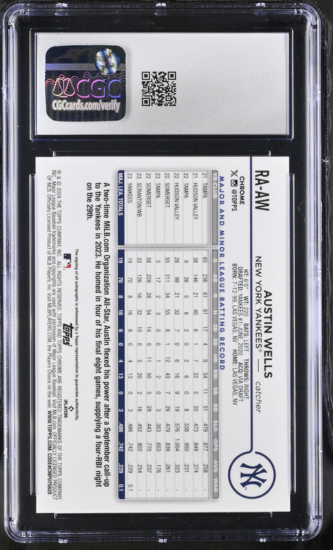 2024 Chrome #RA-AW Austin Wells Rookie Autographs CGC 9