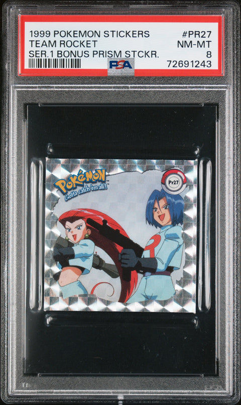 1999 Pokemon Stickers Series 1 Bonus Prism Stickers #PR27 Team Rocket Ser.1 Bonus Prism Stckr. PSA 8