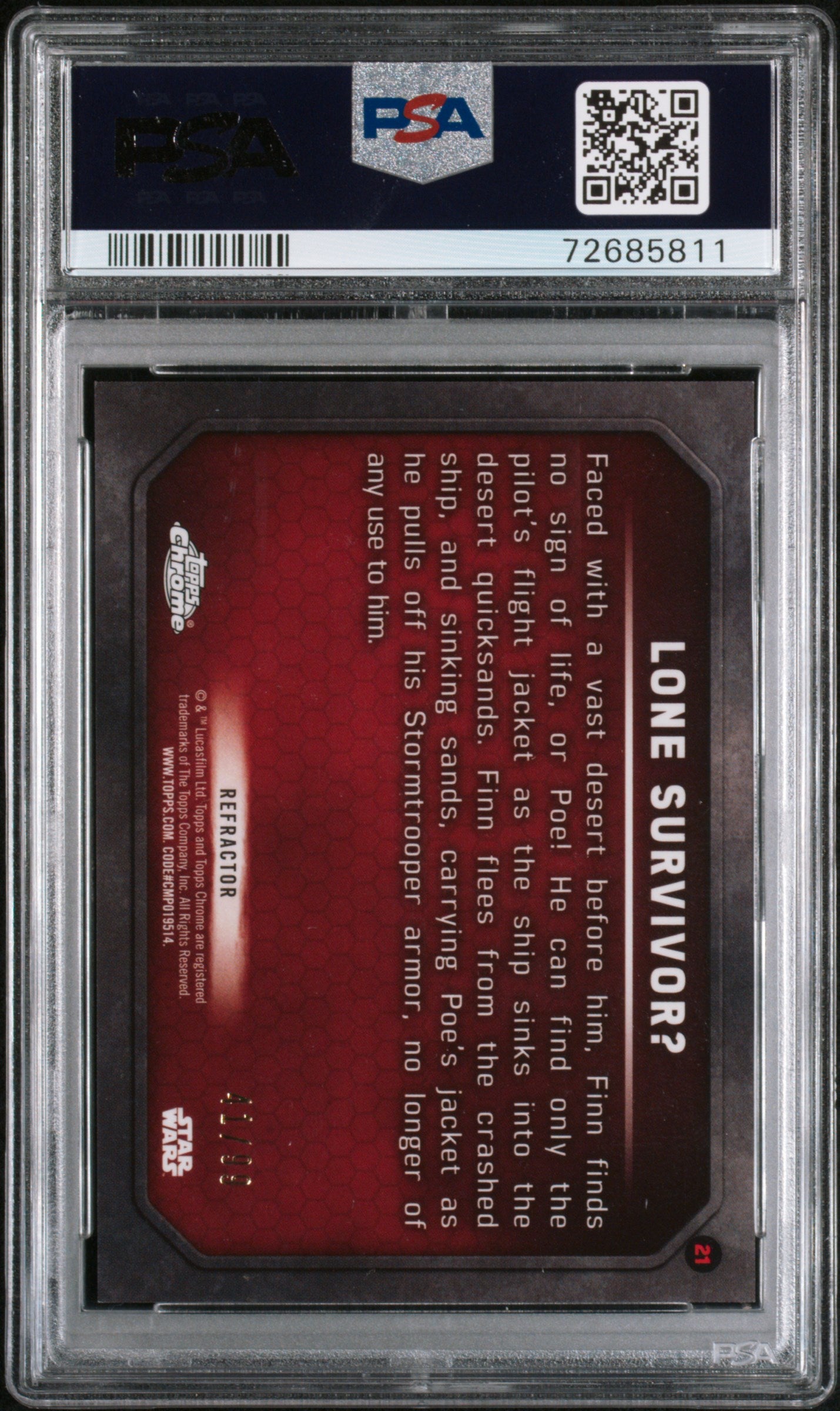 2016 Topps Star Wars The Force Awakens Chrome #21 Lone Survivor? T.F.A. Chrome-Prism Ref. PSA 9