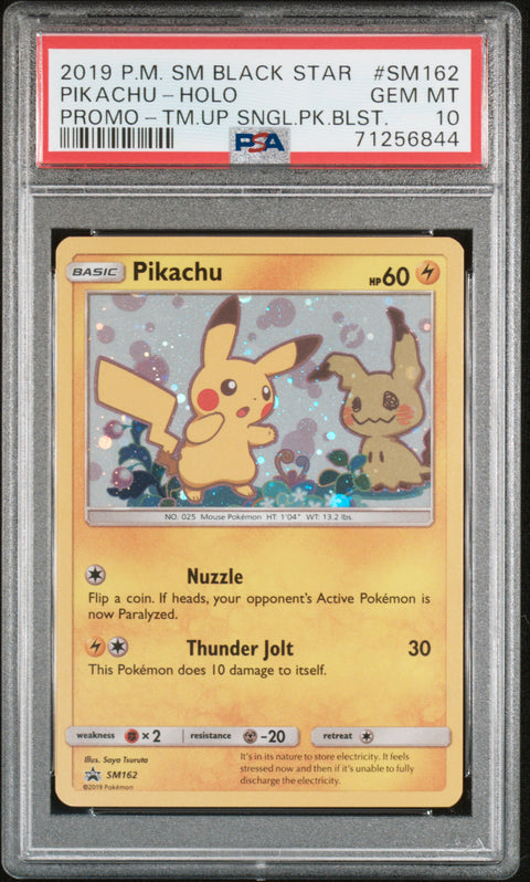 2019 Pokemon Sm Black Star Promo #SM162 Pikachu-Holo Promo-Tm.Up Sngl.Pk.Blst. PSA 10