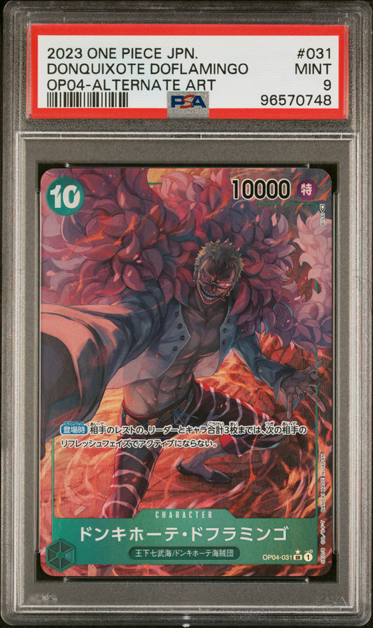 2023 One Piece Japanese Op04-Kingdoms Of Intrigue #031 Donquixote Doflamingo Alternate Art PSA 9