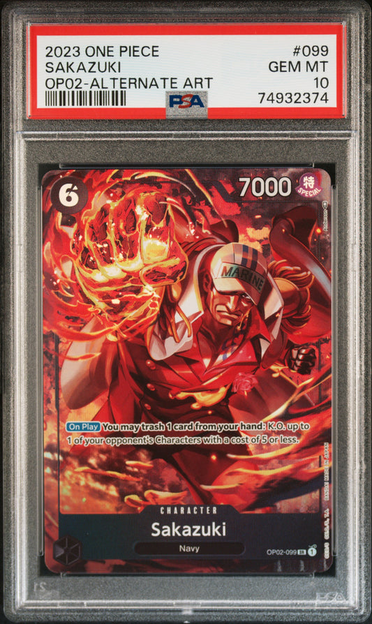 2023 One Piece Op02-Paramount War #099 Sakazuki Alternate Art PSA 10