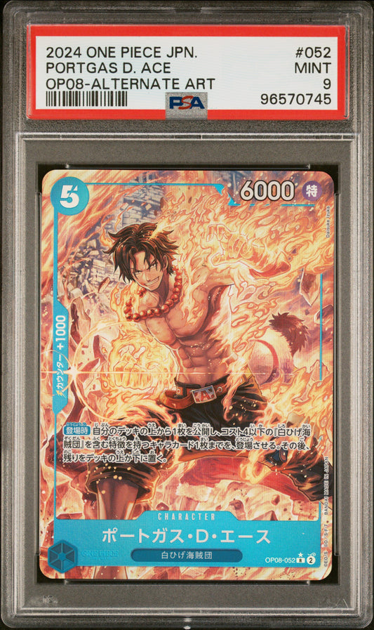 2024 One Piece Japanese Op08-Two Legends #052 Portgas D. Ace Alternate Art PSA 9