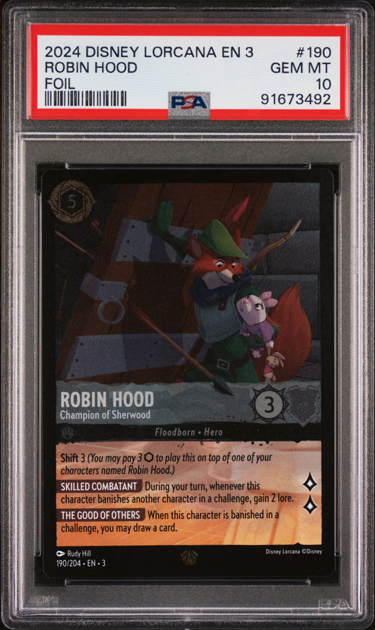 2024 Disney Lorcana En 3-Into The Inklands #190 Robin Hood Foil PSA 10