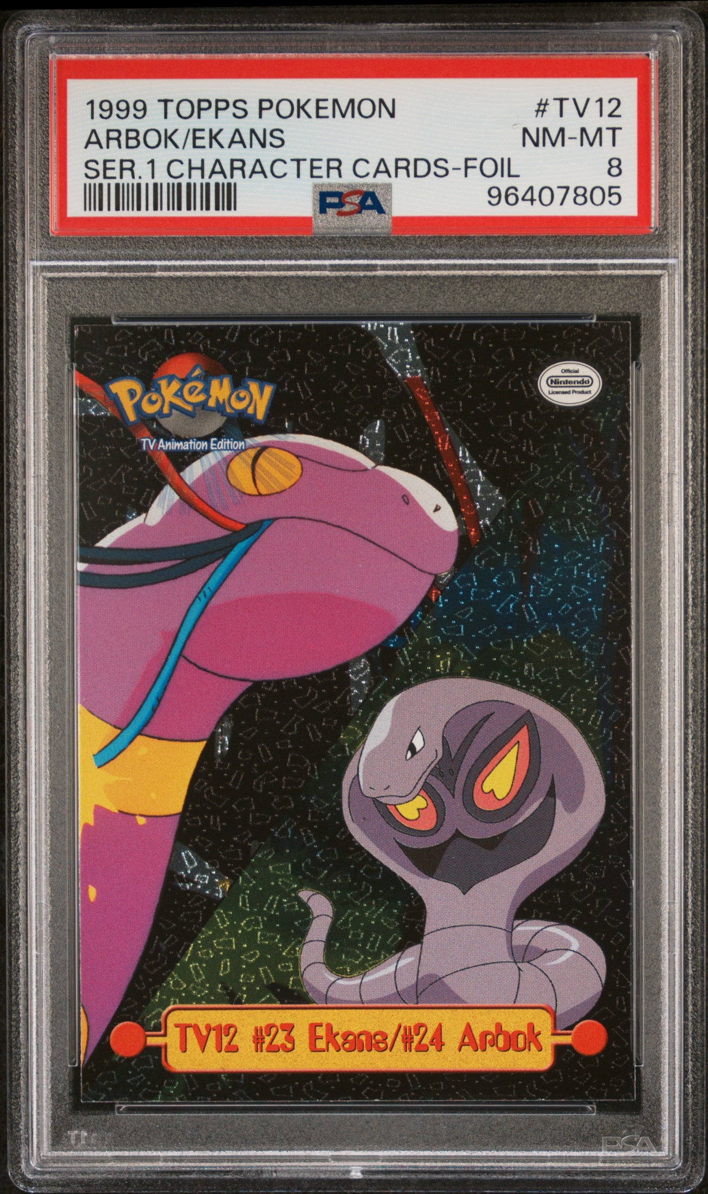 1999 Topps Pokemon Series 1 Character Cards #TV12 Arbok/Ekans Ser.1 Character Cards-Foil PSA 8
