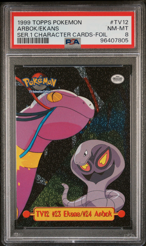 1999 Topps Pokemon Series 1 Character Cards #TV12 Arbok/Ekans Ser.1 Character Cards-Foil PSA 8