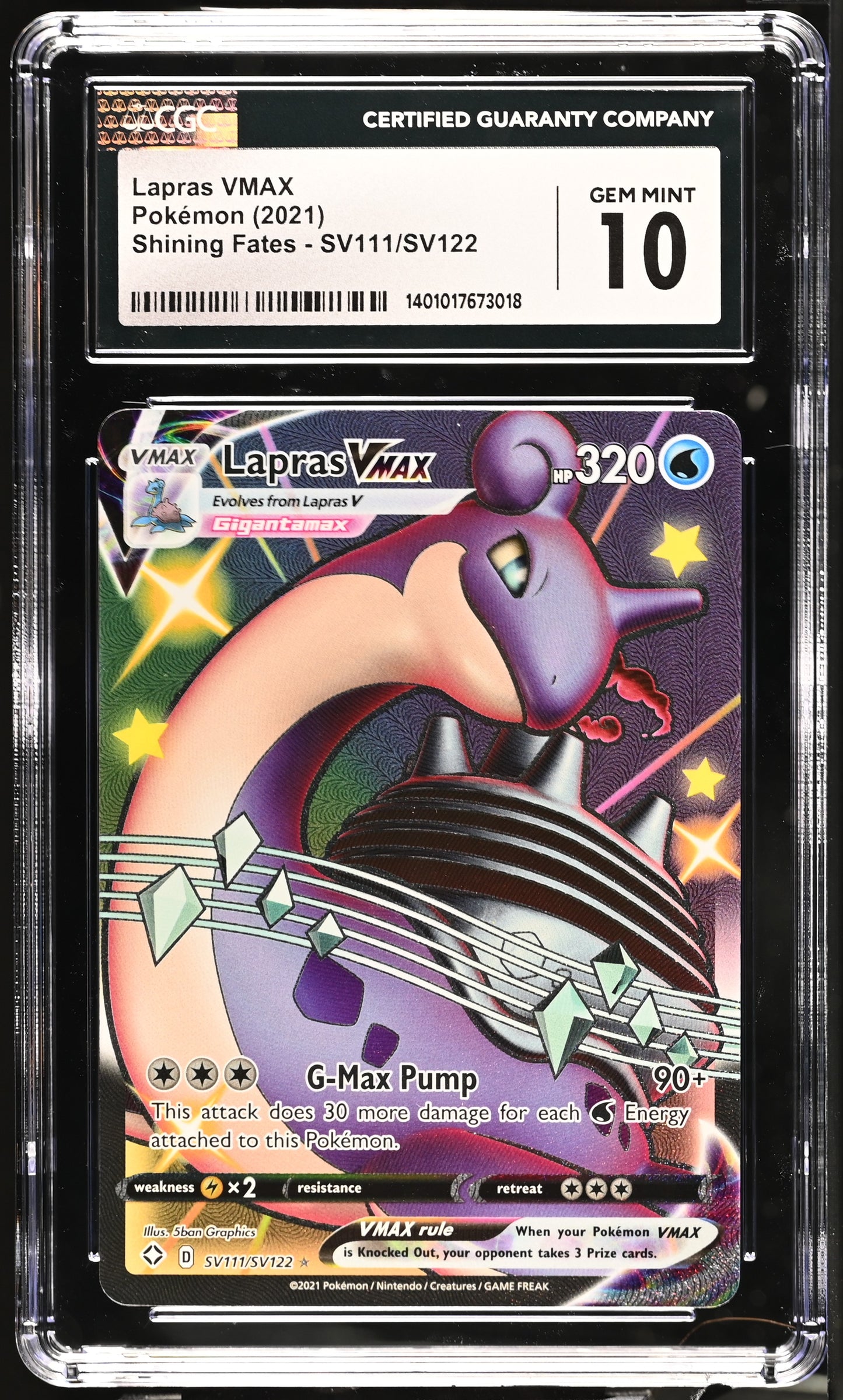 2021 Shining Fates #SV111/SV122 Lapras VMAX CGC 10