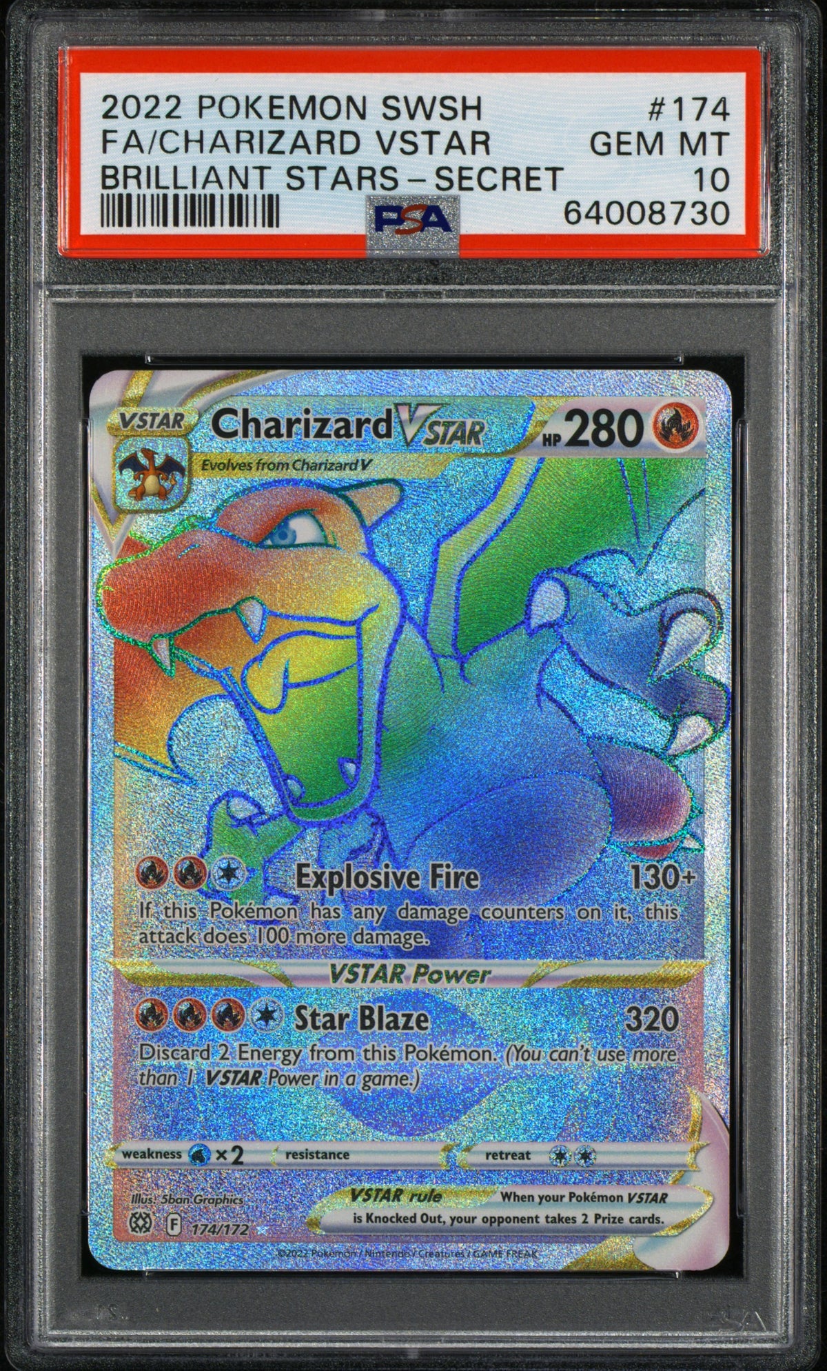 2022 POKEMON SWORD & SHIELD BRILLIANT STARS FA/CHARIZARD VSTAR #174 BRILLIANT STARS-SECRET PSA 10