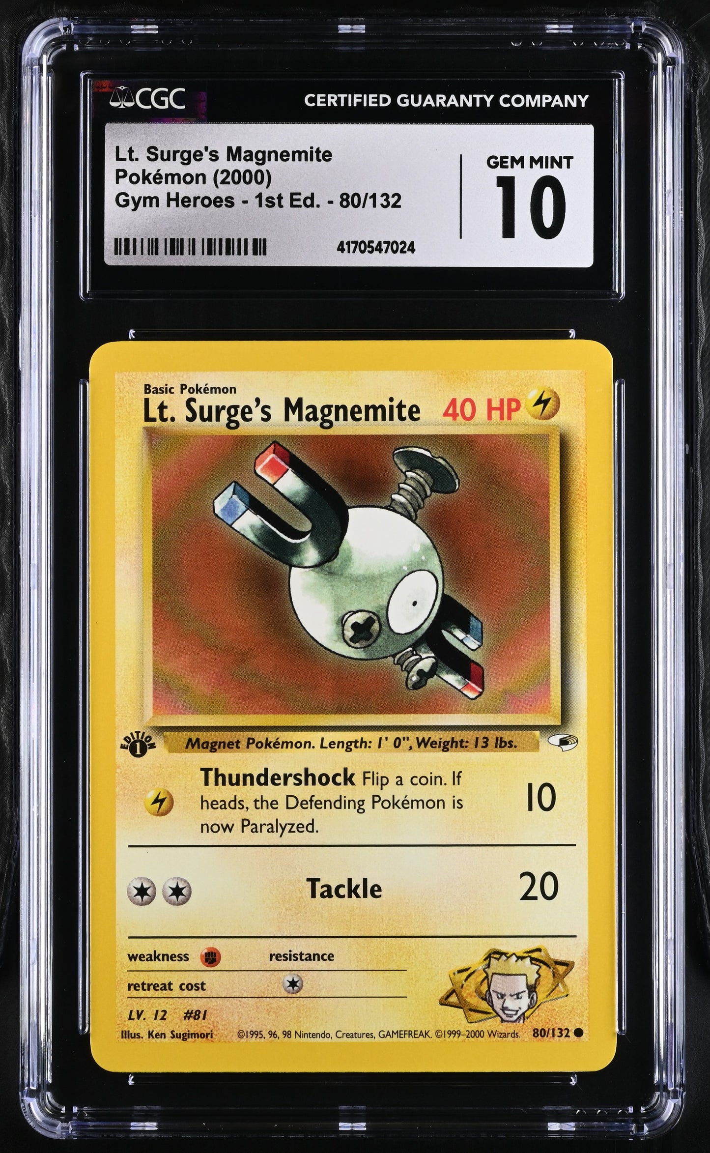 2000 Gym Heroes - 1st Ed. #80/132 Lt. Surge's Magnemite CGC 10