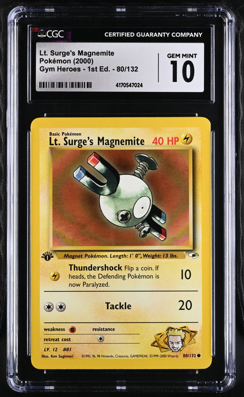 2000 Gym Heroes - 1st Ed. #80/132 Lt. Surge's Magnemite CGC 10