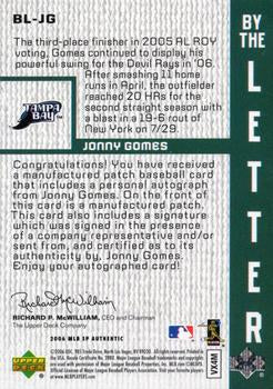2006 SP Authentic #BL-JGa Jonny Gomes By the Letter #/175