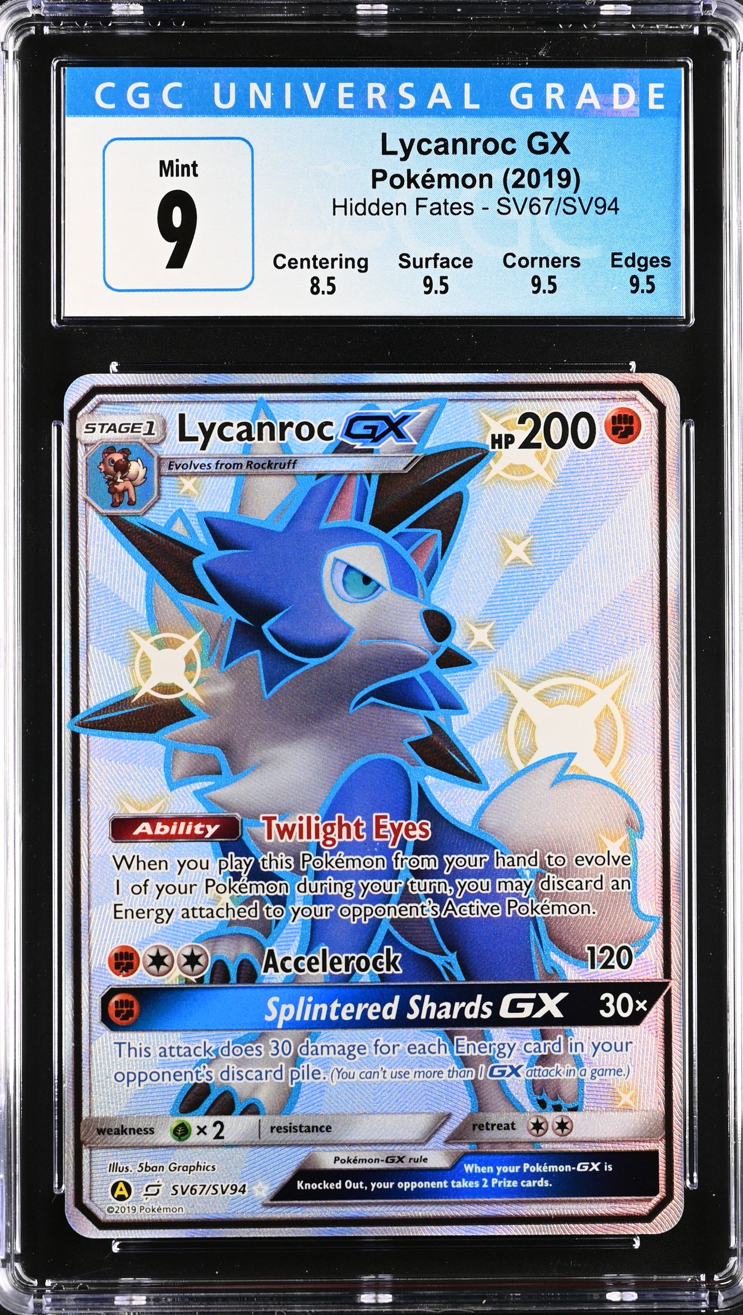 2019 Hidden Fates #SV67/SV94 Lycanroc GX CGC 9