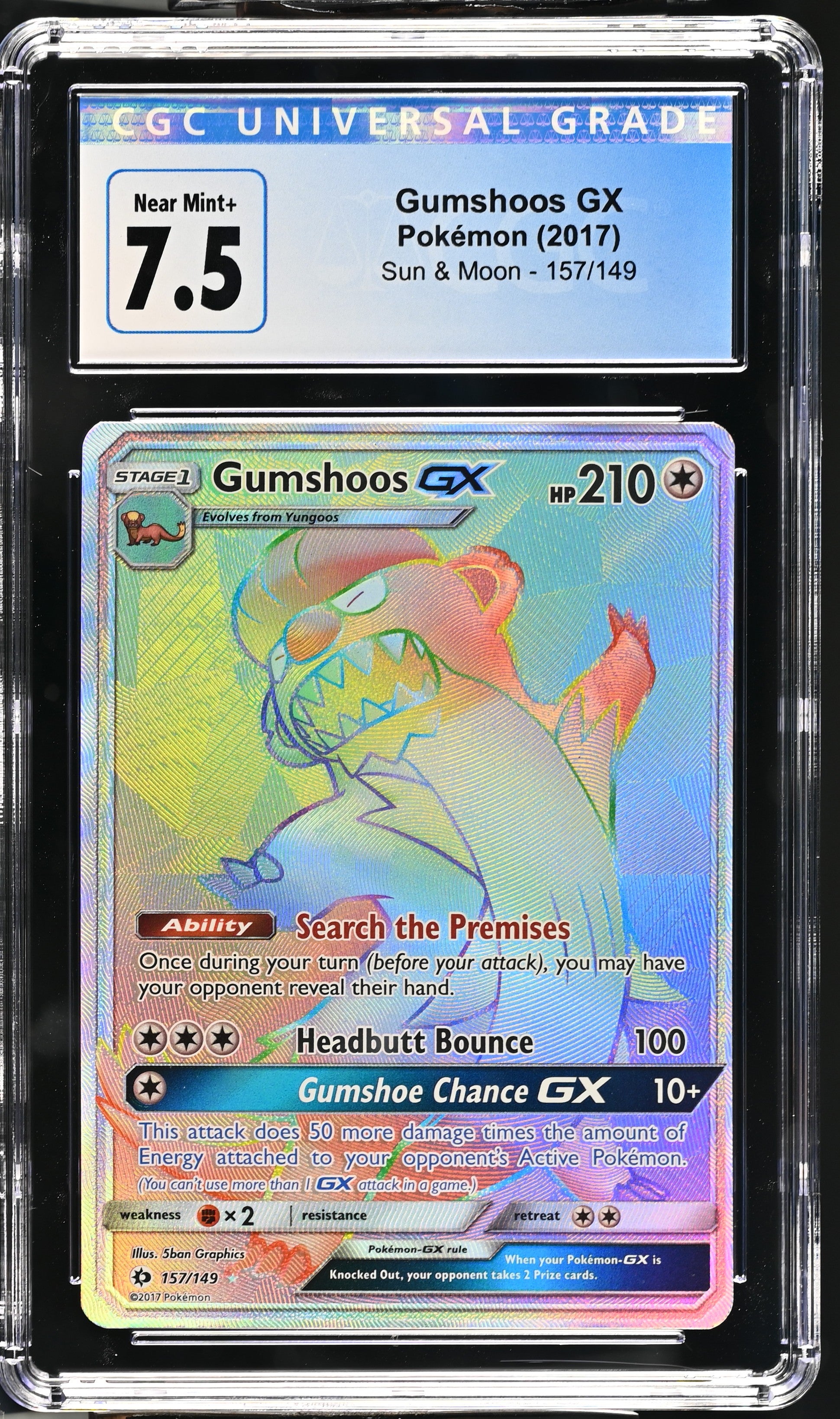 2017 Sun & Moon #157/149 Gumshoos GX CGC 7.5