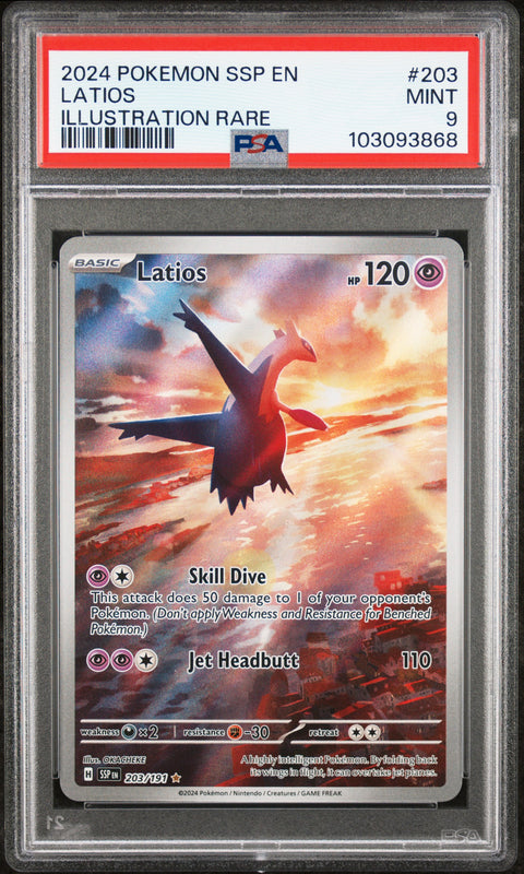 2024 Pokemon Ssp En-Surging Sparks #203 Latios Illustration Rare PSA 9