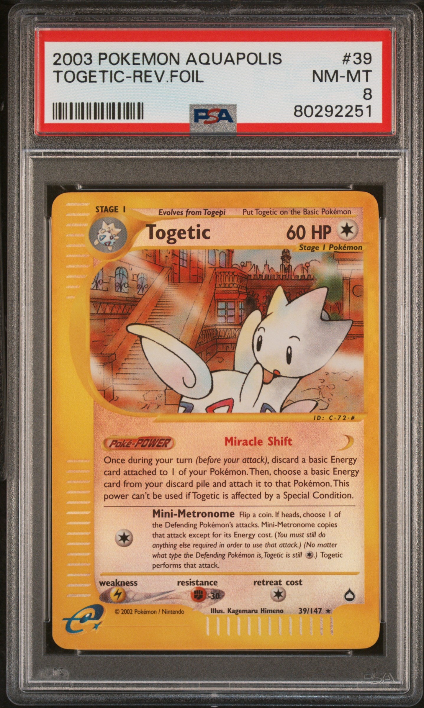 2003 Pokemon Aquapolis #39 Togetic-Rev.Foil PSA 8