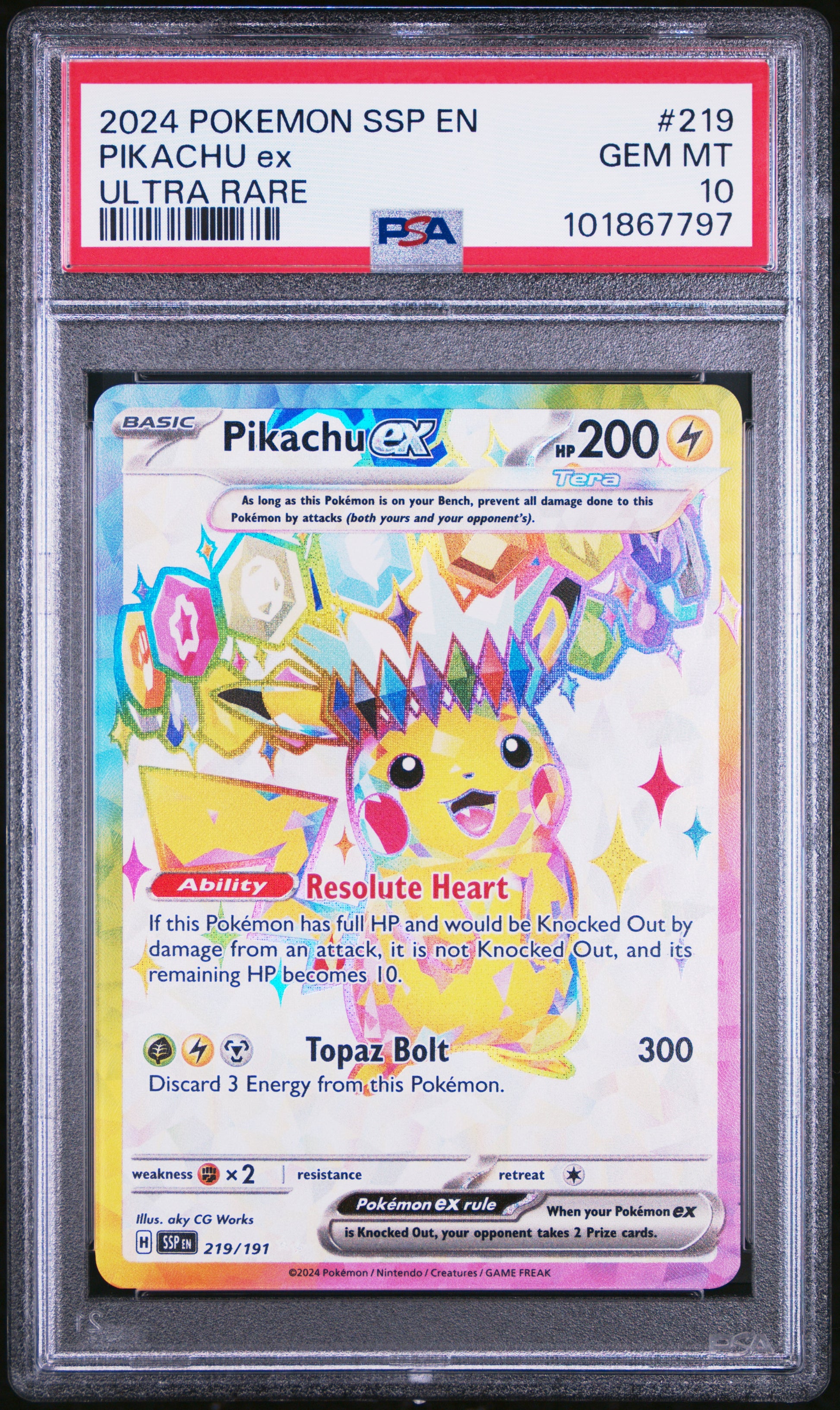 2024 Pokemon Ssp En-Surging Sparks Pikachu Ex #219 PSA 10