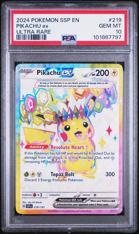2024 Pokemon Ssp En-Surging Sparks Pikachu Ex #219 PSA 10