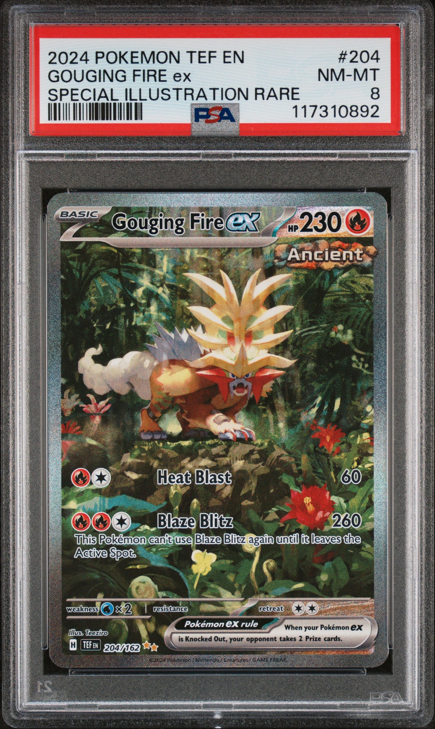 2024 Pokemon Tef En-Temporal Forces Gouging Fire Ex #204 PSA 8