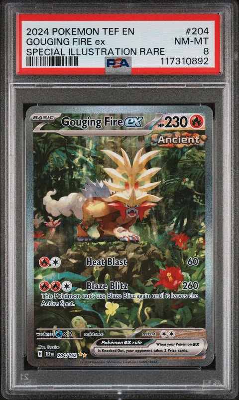 2024 Pokemon Tef En-Temporal Forces Gouging Fire Ex #204 PSA 8