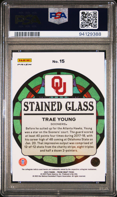2023 Panini Prizm Draft Picks Stained Glass #15 Trae Young PSA 10 94129388